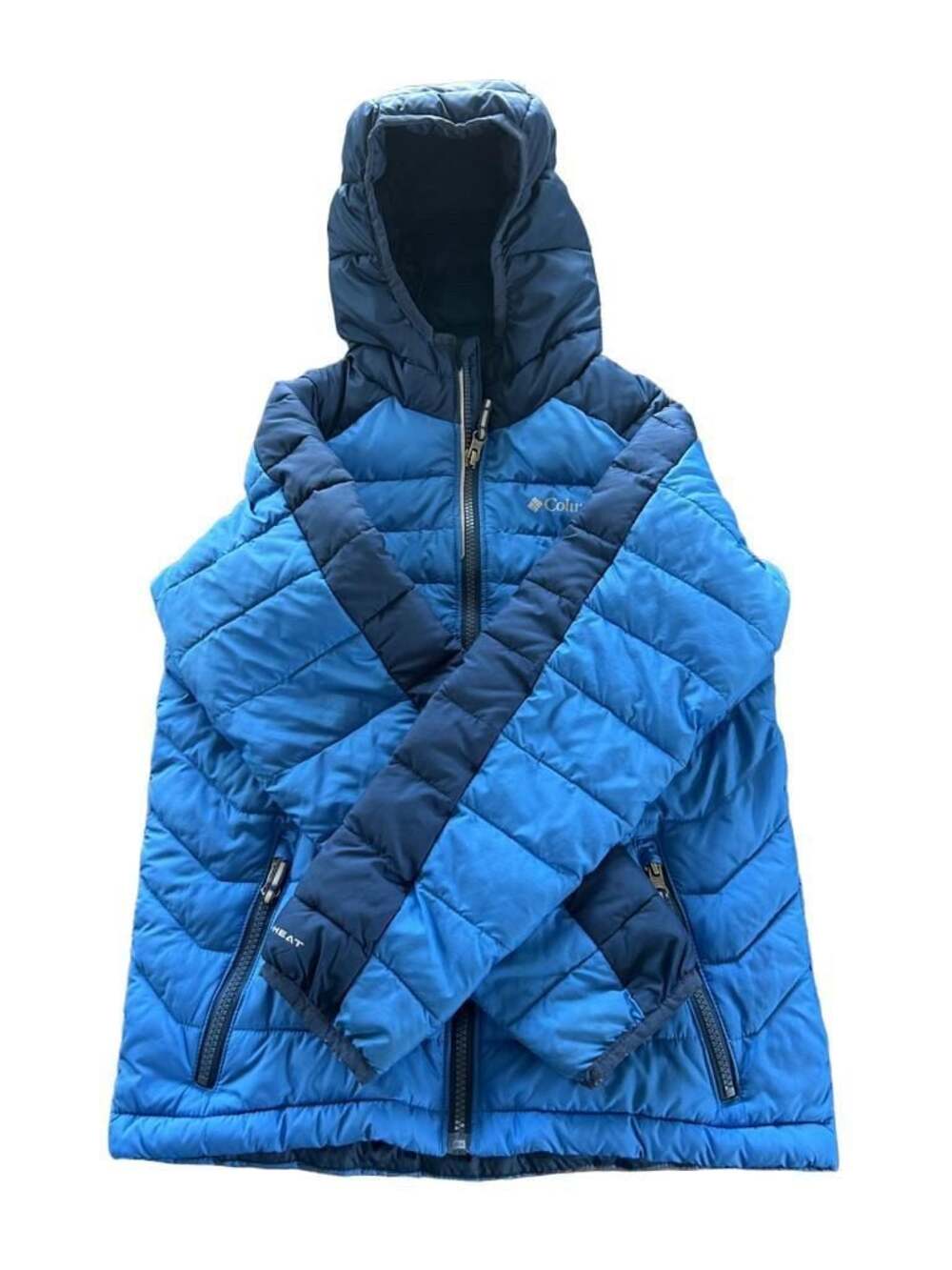 Columbia Boys Powder Lite Hooded Jacket Blue Size M 10/12
